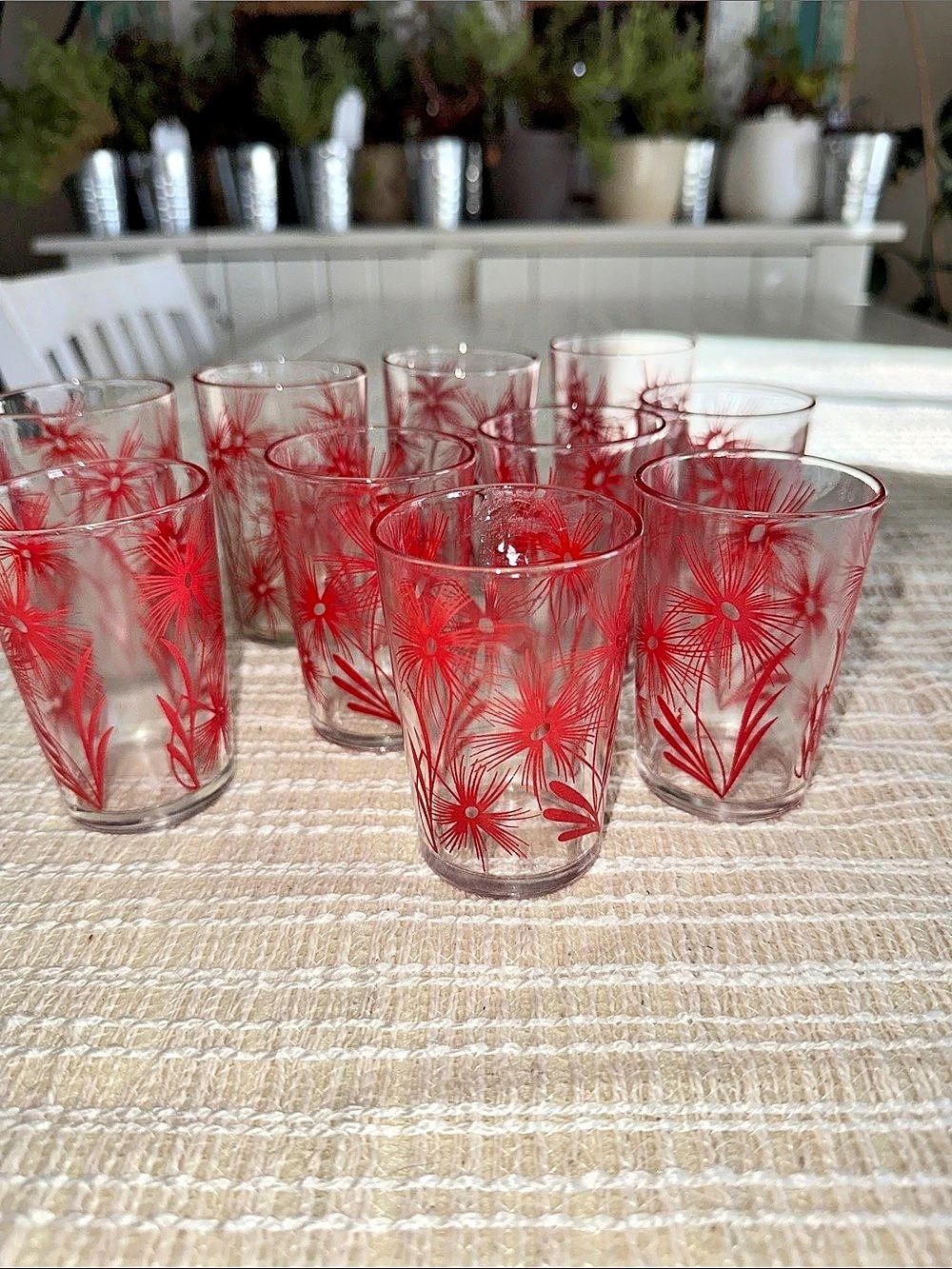 10 Vintage Kraft Swanky Swigs Juice Glasses  thistle red daisy Flowers
